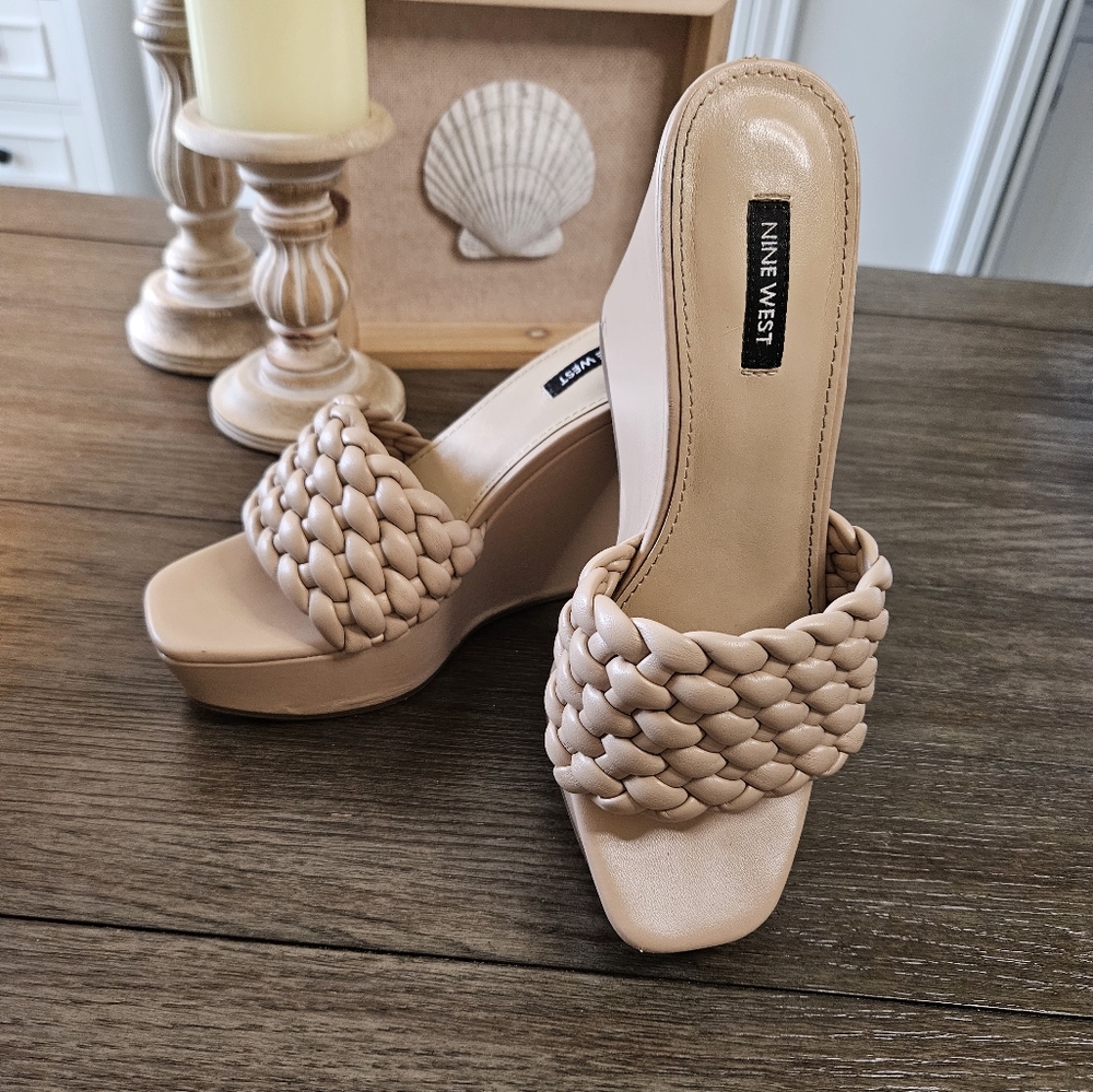 Nine West Nude Braided Platform Heels